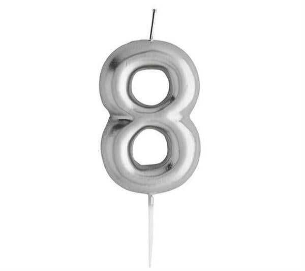 Casey 10cm Silver Numerical Birthday Candle Nr.8 Retail