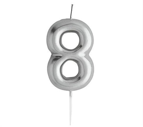 Casey 10cm Silver Numerical Birthday Candle Nr.8 Retail