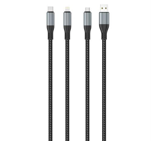 Ezra 1.2m 3in1 Black Braided 2.4A Data Cable