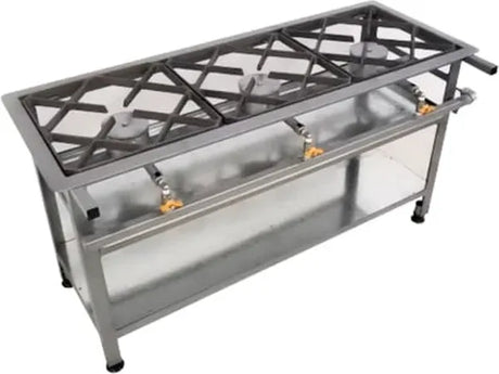 Heavy-Duty 3-Burner Cast Iron Gas Boiling Table - LPG Fuel, Manual Ignition, Commercial Grade