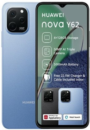 Huawei Nova Y62 Smartphone - Sapphire Blue, 128GB Storage, 4GB RAM - Powerful Kirin 710 Chipset, 50MP Triple Camera, 5000mAh Battery with SuperCharge