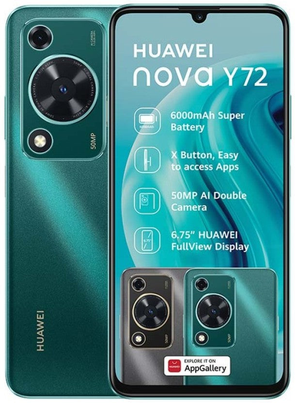 Huawei Nova Y72 4G Dual Sim Smartphone - 128GB Storage, 8GB RAM, Stunning Green - Powerful Performance & Long-lasting Battery