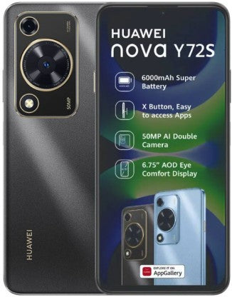 Huawei Nova Y72s 4G - Powerful 128GB Smartphone with 8GB RAM, Dual SIM, and Stunning 6.75" HD+ Display (Black)