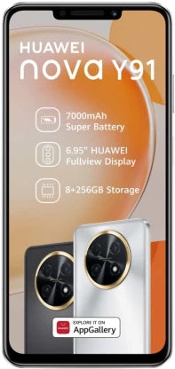 Huawei Nova Y91 - Stunning Silver Smartphone with 256 GB Storage, 8 GB RAM, and 7000 mAh Battery