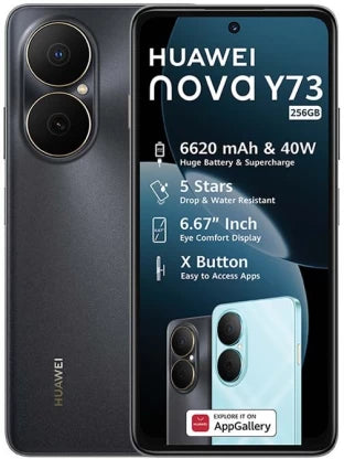 Huawei Y73 4G Dual Sim - 256GB Storage, 8GB RAM, Stunning Black Finish | 6.67" AOD Eye Comfort Display & 6600mAh Battery with 40W SuperCharge