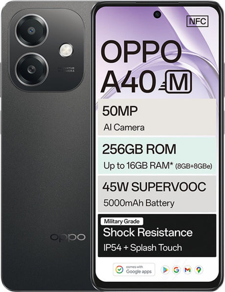 OPPO A40M 4G Dual Sim - 256GB Storage, 6GB RAM - Stunning Black