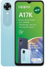 Oppo A17K 4G Dual SIM Smartphone - 64GB Storage, 3GB RAM, Stunning Blue - Long-Lasting 5000mAh Battery, Eye-Care Display & AI Camera Features