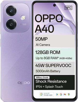 Oppo A40 4G Dual Sim Smartphone - 128GB Storage, 8GB RAM, Stunning Purple - Enhanced Performance & Display