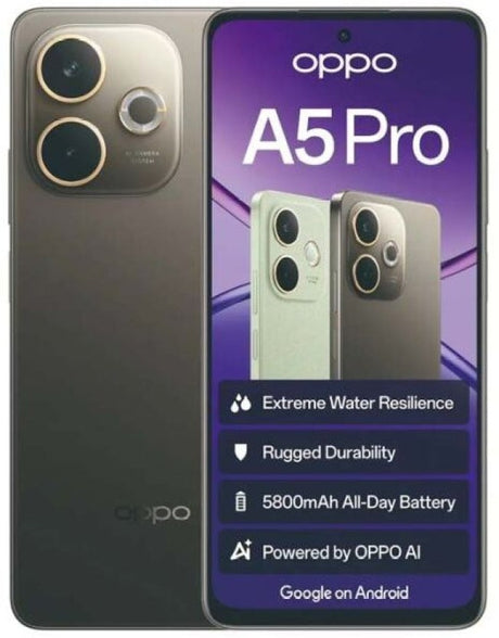 Oppo A5 Pro 4G Dual Sim 256GB - Mocha Brown | Powerful Snapdragon 6s Gen1, 8GB RAM, 50MP Camera, 6.67" 90Hz Display, 5800mAh Battery