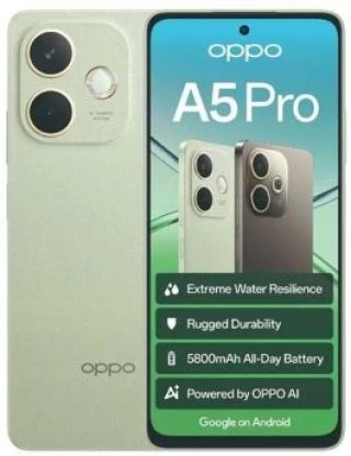 Oppo A5 Pro (Olive Green, 256GB Storage, 8GB RAM) - IP69 Water Resistant Smartphone with 5800mAh Battery and 45W Fast Charging