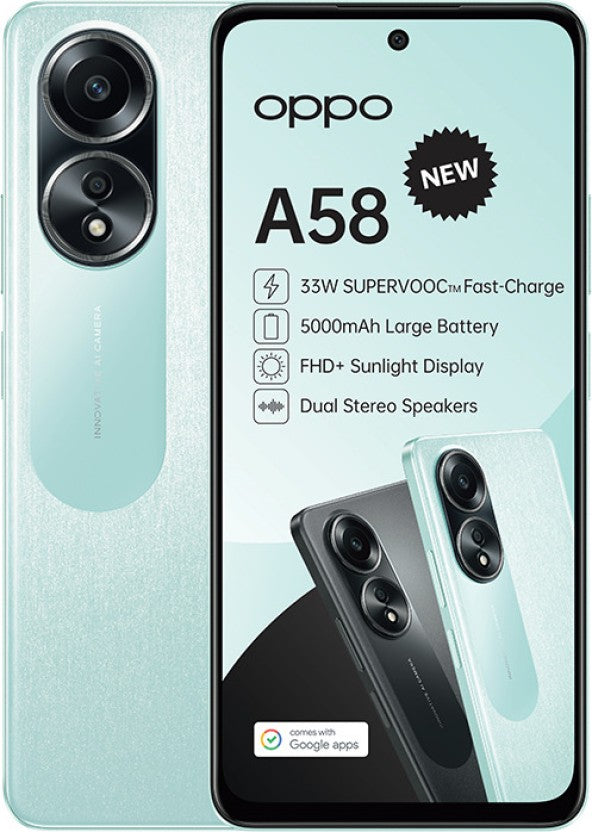 Oppo A58 4G Dual Sim - 128GB Storage, Stunning Green Finish - Powerful Performance & Long-Lasting Battery