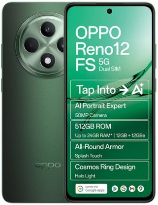 Oppo Reno 12 FS 5G - Olive Green | 512 GB Storage | 12 GB RAM | Powerful Mediatek Dimensity 6300 Processor | Stunning 6.67" Display | 50MP Camera | Android