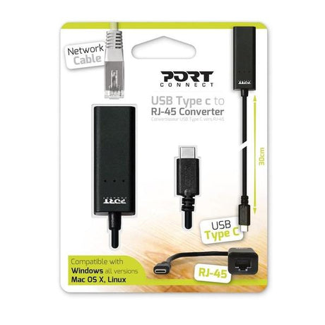 Port USB Type-C to RJ45 5Gbps 30cm Adapter - Black