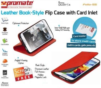 Promate Red Folio S5 Bookcover with inside card pocket