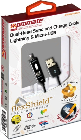 Promate White LinkmateDuo Dual-ended Charge and Sync cable