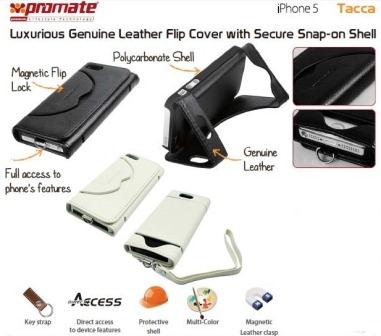 Promate White  Tacca iPhone 5 Luxurious Genuine Leather Flip Cover