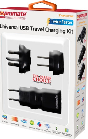 Promate White Traverse Multiregional Travel USB Charger