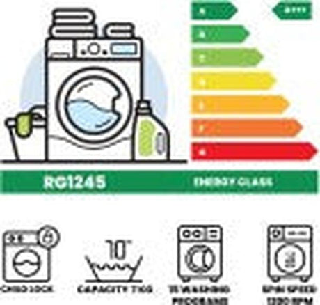 Regal RG1245 7kg Front Loader Washing Machine - Grey | 1200 RPM, 15 Wash Programs, A+++ Energy Efficiency