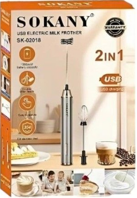 Sokany 2 IN 1 USB Rechargeable Milk Frother & Egg Beater