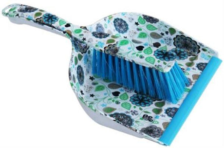 Totally Dust Pan Broom Set White Floral Design Retail Box