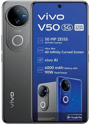 Vivo V50 (Satin Black) - 512GB Storage, 12GB RAM - Powerful Snapdragon 7 Gen 3, 50MP ZEISS Camera, 6000 mAh Battery, 90W FlashCharge