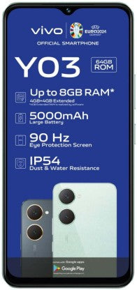 Vivo Y03 4G DS - 64GB Storage, 4GB RAM - Stunning Black Smartphone with 6.51" HD Display