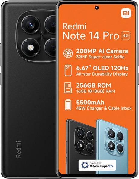 Xiaomi Note 14 Pro 4G Dual SIM 256GB - Stunning Black with 8GB RAM, Helio G100-Ultra Processor, 200MP OIS Camera, 120Hz AMOLED Display, and 5500mAh Battery