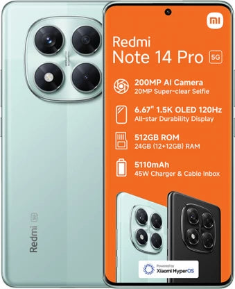 Xiaomi Note 14 Pro 5G Dual Sim - 512GB Storage, 12GB RAM - Stunning Green