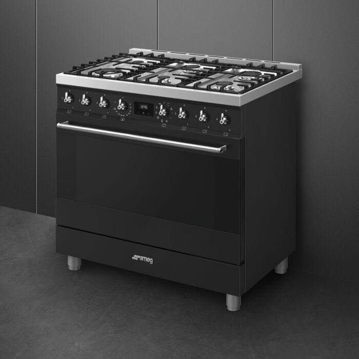 Smeg 90cm Matte Black Cooker with Gas Hob - C9MAMBSSA2
