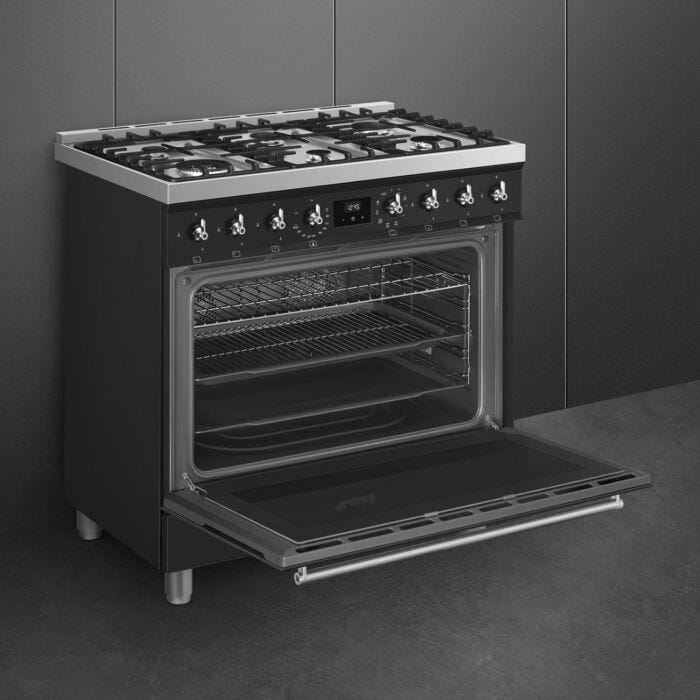 Smeg 90cm Matte Black Cooker with Gas Hob - C9MAMBSSA2