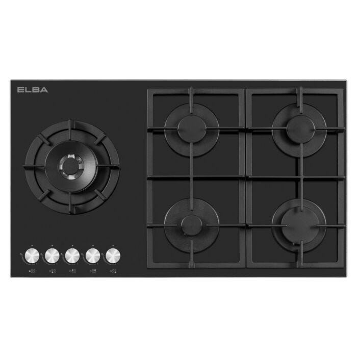 Elba 90cm Black 5 Burner Gas On Glass Hob - T90-565G