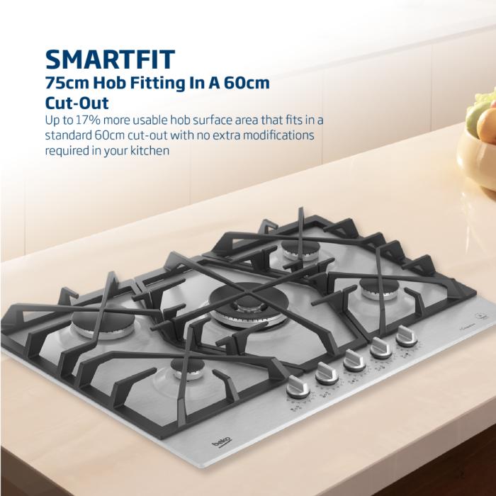 Beko 75cm Gas Hob Stainless Steel Inox - HIAW75226SXE