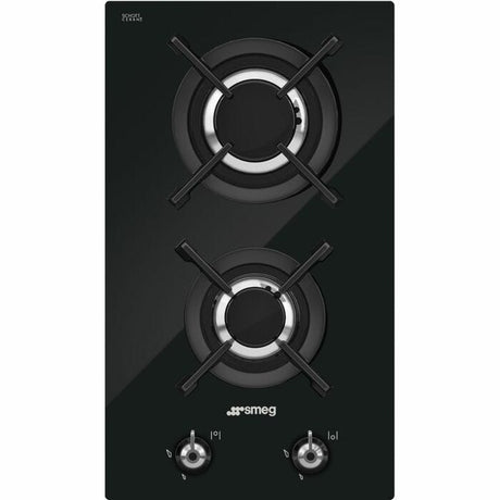 Smeg 30cm Black Glass 2 Burner Gas Hob - PV332CN