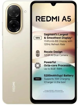 Xiaomi A5 4G Dual Sim (Gold, 128 GB) (4 GB RAM)