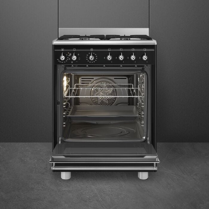 Smeg 60cmx60cm Black Cooker With Gas Hob - SSA60MBL2