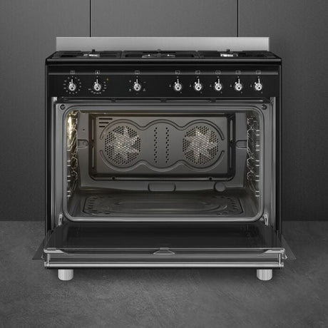 Smeg 90cm Black Cooker With Gas Hob - SSA91GGBL2