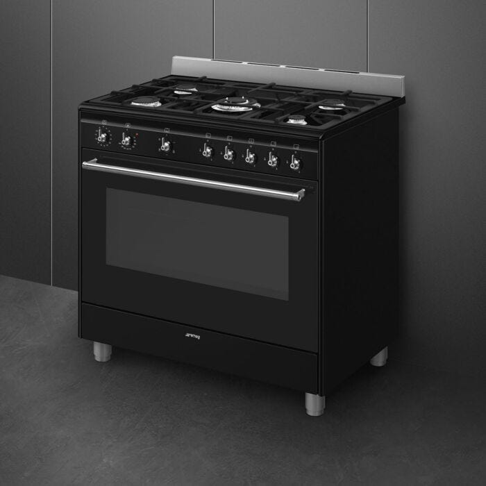 Smeg 90cm Black Cooker With Gas Hob - SSA91GGBL2